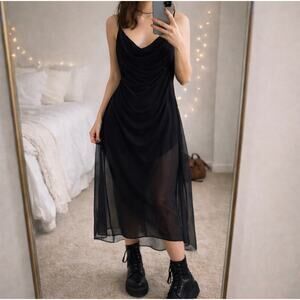 Y2K Rampage Black Sheer Slip Dress Fairy Grunge Goth Maxi M FLAWED